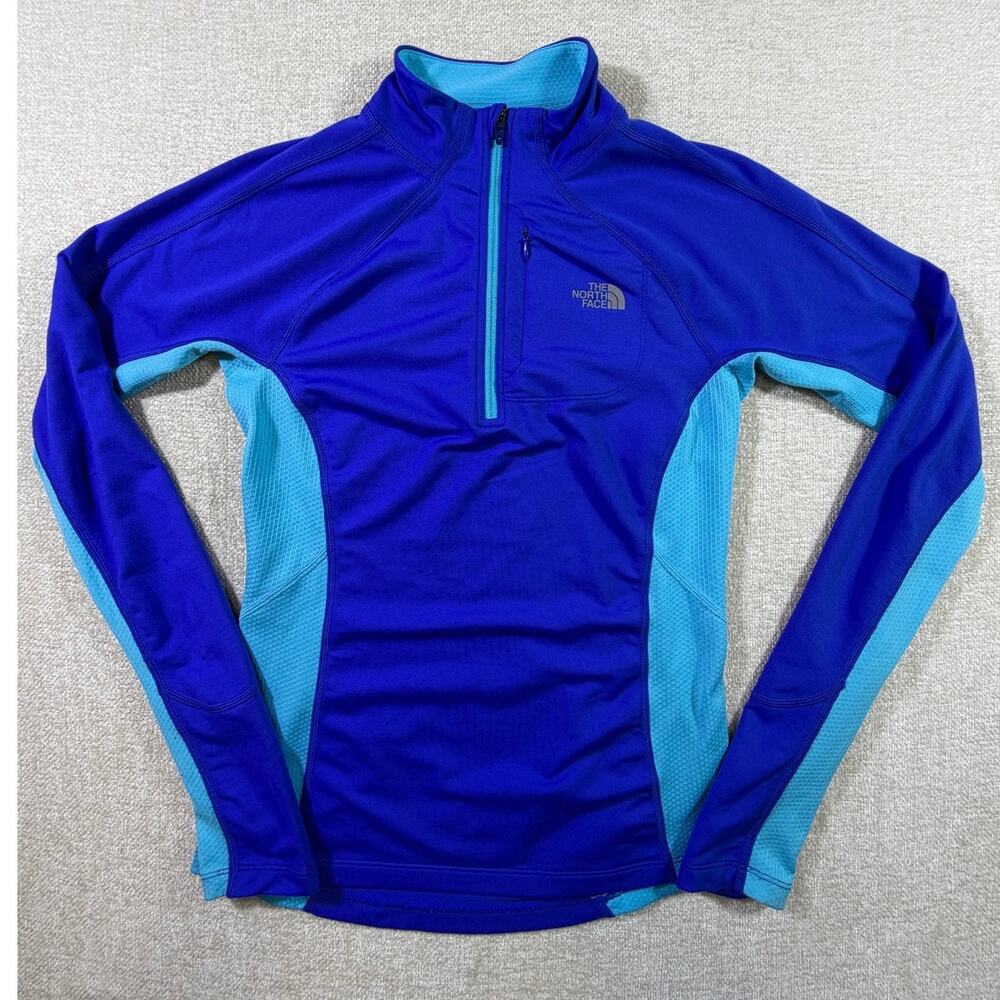 North Face Women S Blue Quarter Zip Long Sleeve Outdoor Athletic Pullover Top